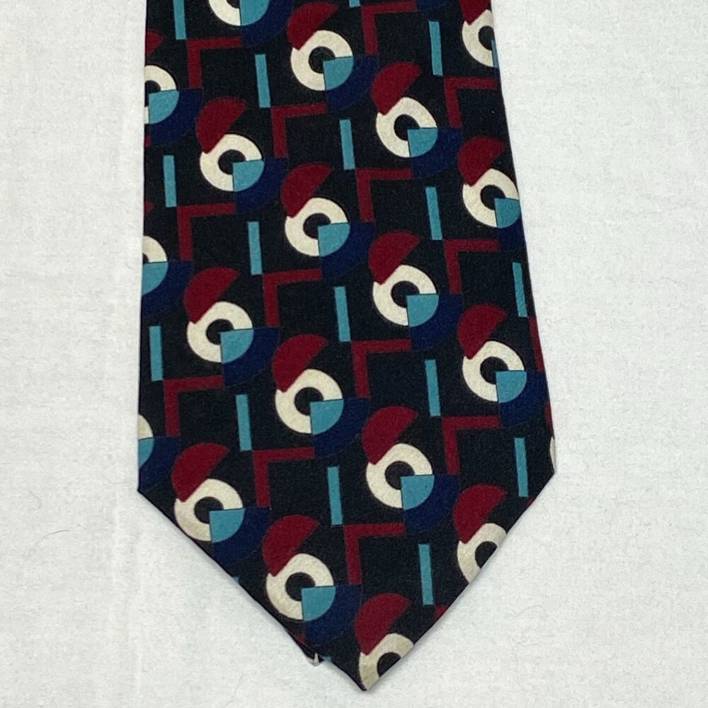 Vintage Johnny Carson MCM Tie Geometric Black Red White Retro Print - Picture 6 of 7